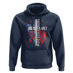 Patriotic Christian Hoodie Faith Family Freedom Vintage USA Flag Cross 4th Of July TS11 Navy Print Your Wear