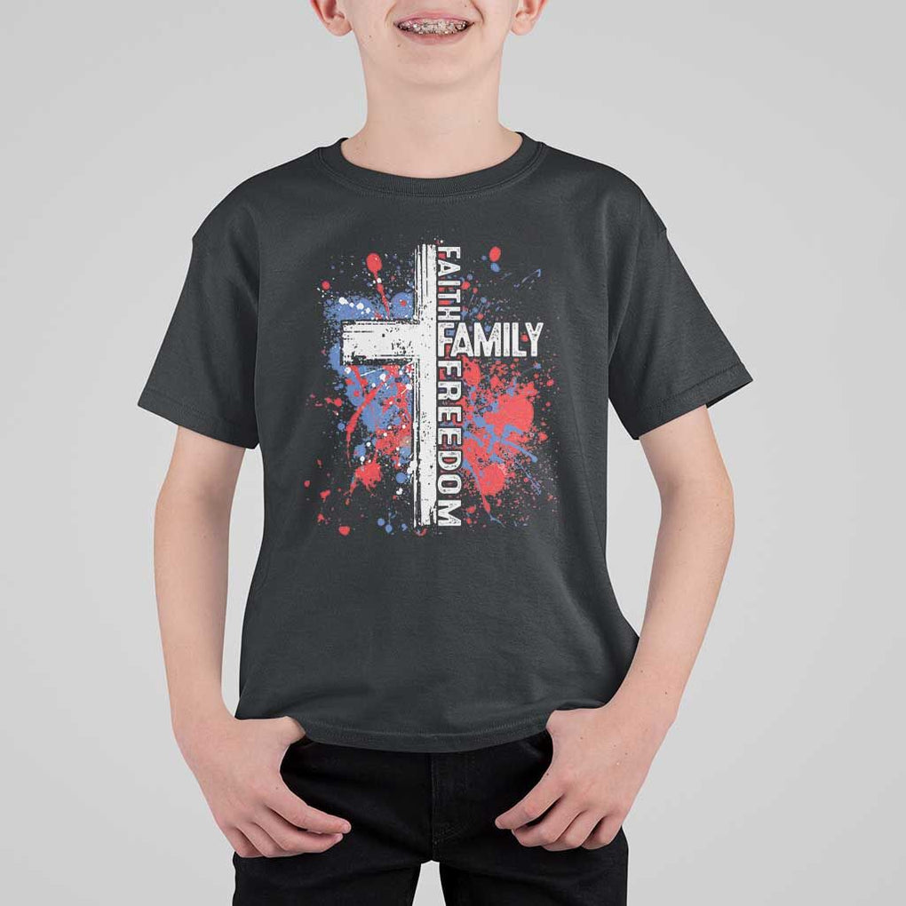 Patriotic Christian T Shirt For Kid Faith Family Freedom Vintage USA Flag Cross 4th Of July TS11 Black Print Your Wear