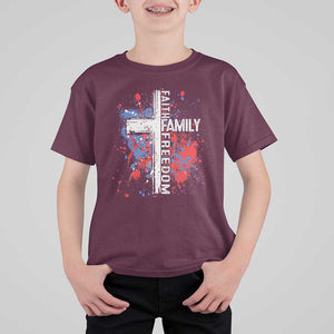 Patriotic Christian T Shirt For Kid Faith Family Freedom Vintage USA Flag Cross 4th Of July TS11 Maroon Print Your Wear