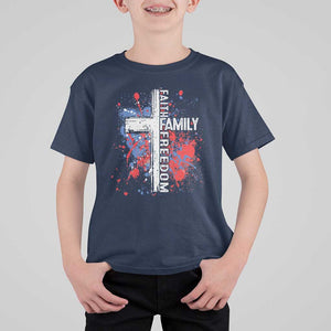 Patriotic Christian T Shirt For Kid Faith Family Freedom Vintage USA Flag Cross 4th Of July TS11 Navy Print Your Wear