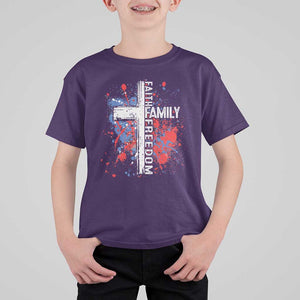 Patriotic Christian T Shirt For Kid Faith Family Freedom Vintage USA Flag Cross 4th Of July TS11 Purple Print Your Wear