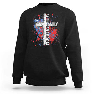 Patriotic Christian Sweatshirt Faith Family Freedom Vintage USA Flag Cross 4th Of July TS11 Black Print Your Wear