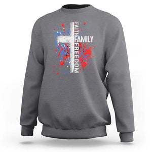 Patriotic Christian Sweatshirt Faith Family Freedom Vintage USA Flag Cross 4th Of July TS11 Charcoal Print Your Wear