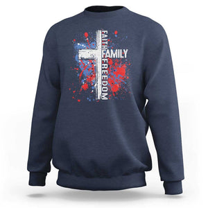 Patriotic Christian Sweatshirt Faith Family Freedom Vintage USA Flag Cross 4th Of July TS11 Navy Print Your Wear