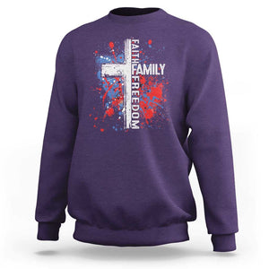 Patriotic Christian Sweatshirt Faith Family Freedom Vintage USA Flag Cross 4th Of July TS11 Purple Print Your Wear