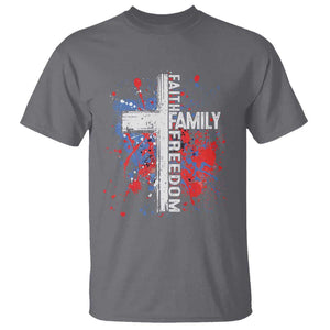 Patriotic Christian T Shirt Faith Family Freedom Vintage USA Flag Cross 4th Of July TS11 Charcoal Print Your Wear