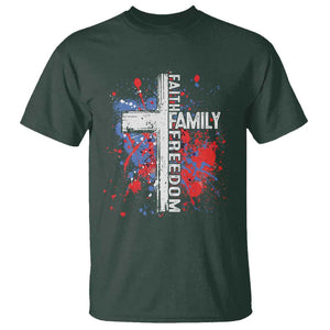 Patriotic Christian T Shirt Faith Family Freedom Vintage USA Flag Cross 4th Of July TS11 Dark Forest Green Print Your Wear