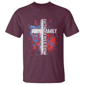 Patriotic Christian T Shirt Faith Family Freedom Vintage USA Flag Cross 4th Of July TS11 Maroon Print Your Wear