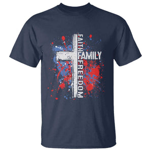 Patriotic Christian T Shirt Faith Family Freedom Vintage USA Flag Cross 4th Of July TS11 Navy Print Your Wear