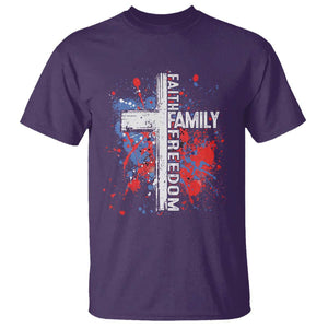 Patriotic Christian T Shirt Faith Family Freedom Vintage USA Flag Cross 4th Of July TS11 Purple Print Your Wear