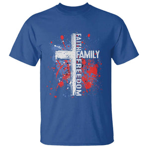 Patriotic Christian T Shirt Faith Family Freedom Vintage USA Flag Cross 4th Of July TS11 Royal Blue Print Your Wear