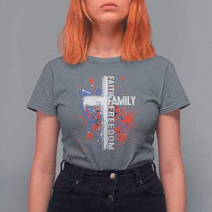 Patriotic Christian T Shirt For Women Faith Family Freedom Vintage USA Flag Cross 4th Of July TS11 Charcoal Print Your Wear