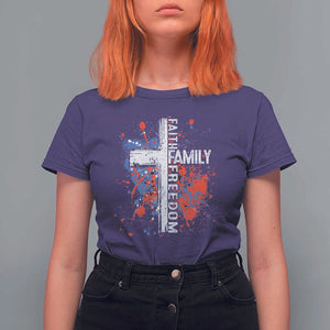 Patriotic Christian T Shirt For Women Faith Family Freedom Vintage USA Flag Cross 4th Of July TS11 Purple Print Your Wear