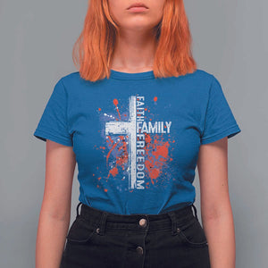 Patriotic Christian T Shirt For Women Faith Family Freedom Vintage USA Flag Cross 4th Of July TS11 Royal Blue Print Your Wear