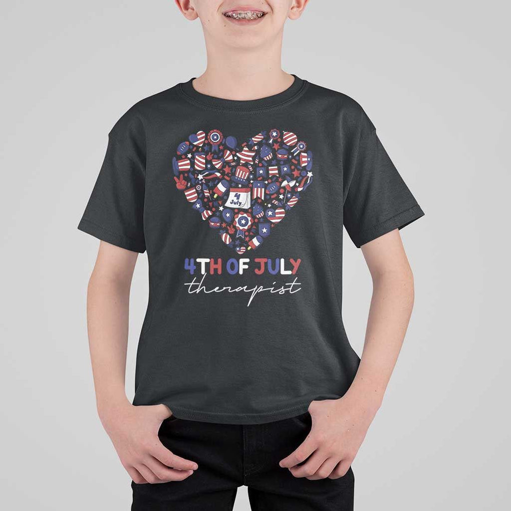 Funny Independence Day T Shirt For Kid 4th Of July Therapist Big Heart TS11 Black Print Your Wear