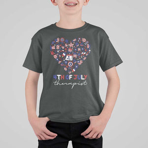 Funny Independence Day T Shirt For Kid 4th Of July Therapist Big Heart TS11 Dark Heather Print Your Wear