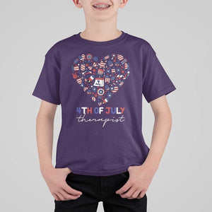 Funny Independence Day T Shirt For Kid 4th Of July Therapist Big Heart TS11 Purple Print Your Wear