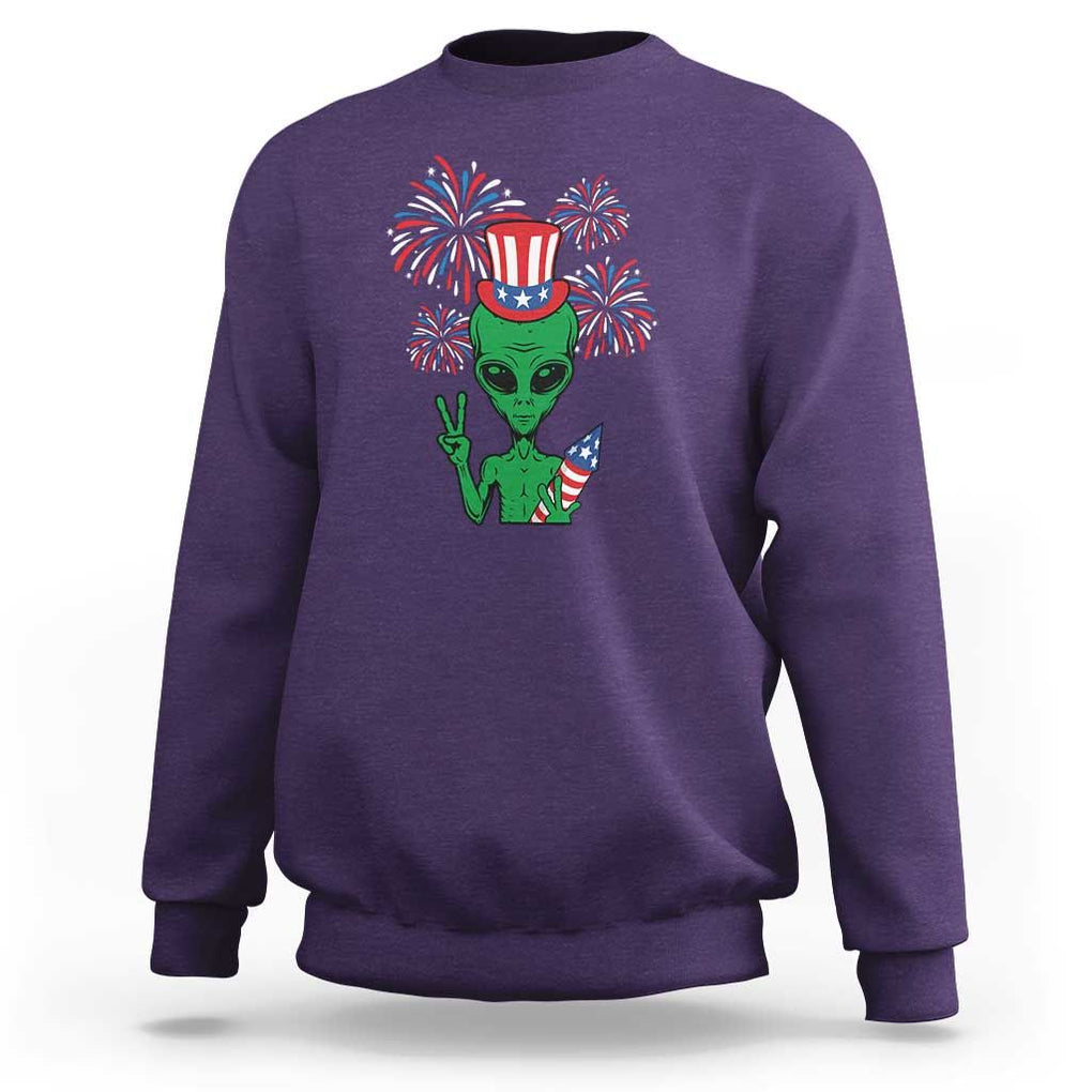 Funny Fourth Of July Alien Sweatshirt American USA Flag Fireworks TS11 Purple Print Your Wear
