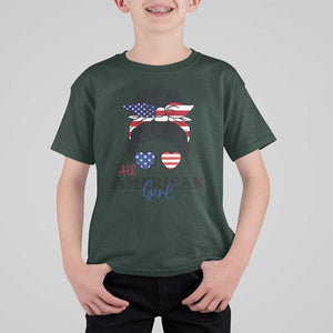 Fourth Of July T Shirt For Kid All American Girl USA Flag Independence Day TS11 Dark Forest Green Print Your Wear