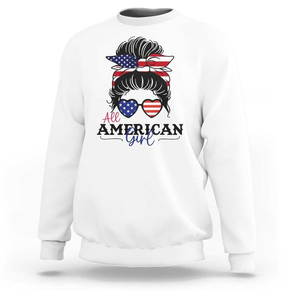 Fourth Of July Sweatshirt All American Girl USA Flag Independence Day TS11 White Print Your Wear