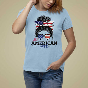 Fourth Of July T Shirt For Women All American Girl USA Flag Independence Day TS11 Light Blue Print Your Wear