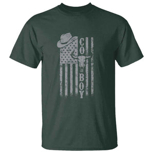 Fourth Of July Western Country T Shirt Howdy American Flag Cowboy Texas Rodeo Cow Skull TS11 Dark Forest Green Print Your Wear