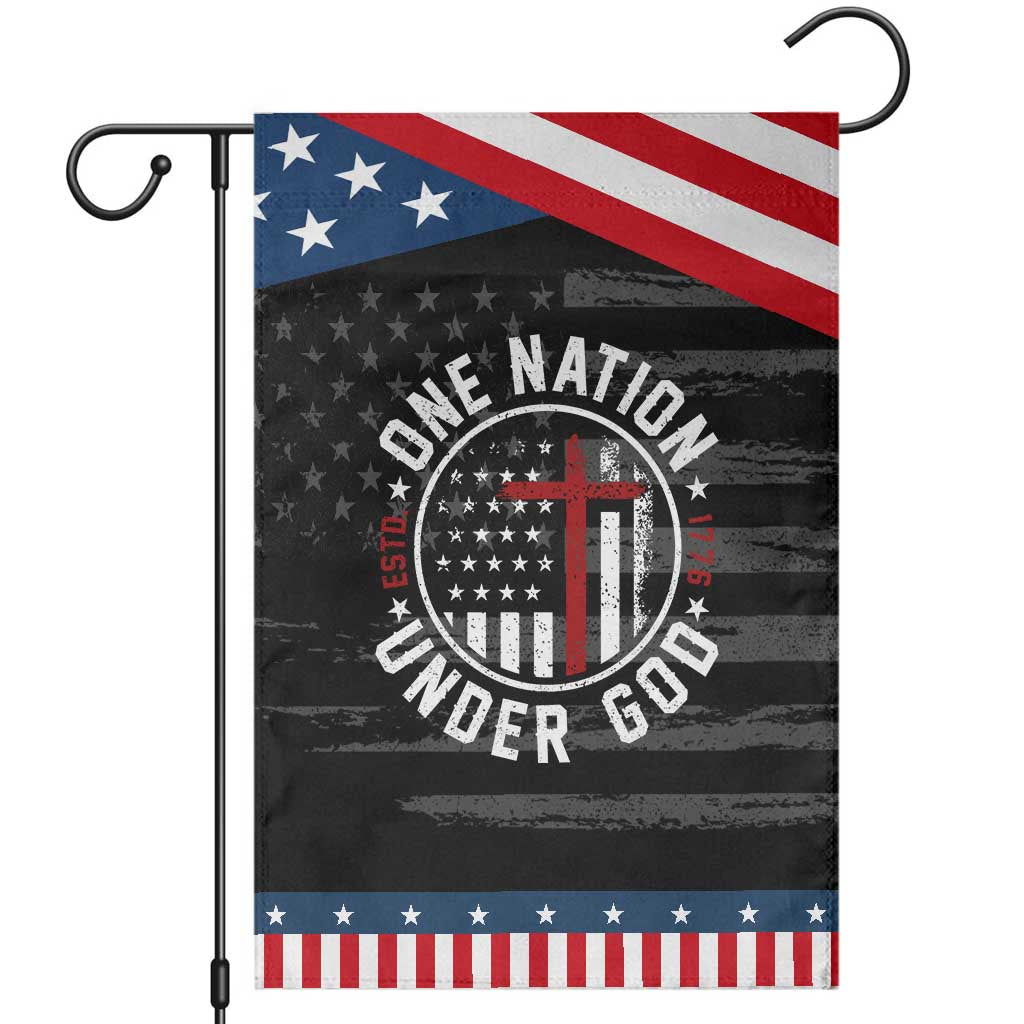 Funny One Nation Under God ESTD 1776 Garden Flag 4th Of July Patriotic Christian TS11 Distressed Black Blue Print Your Wear