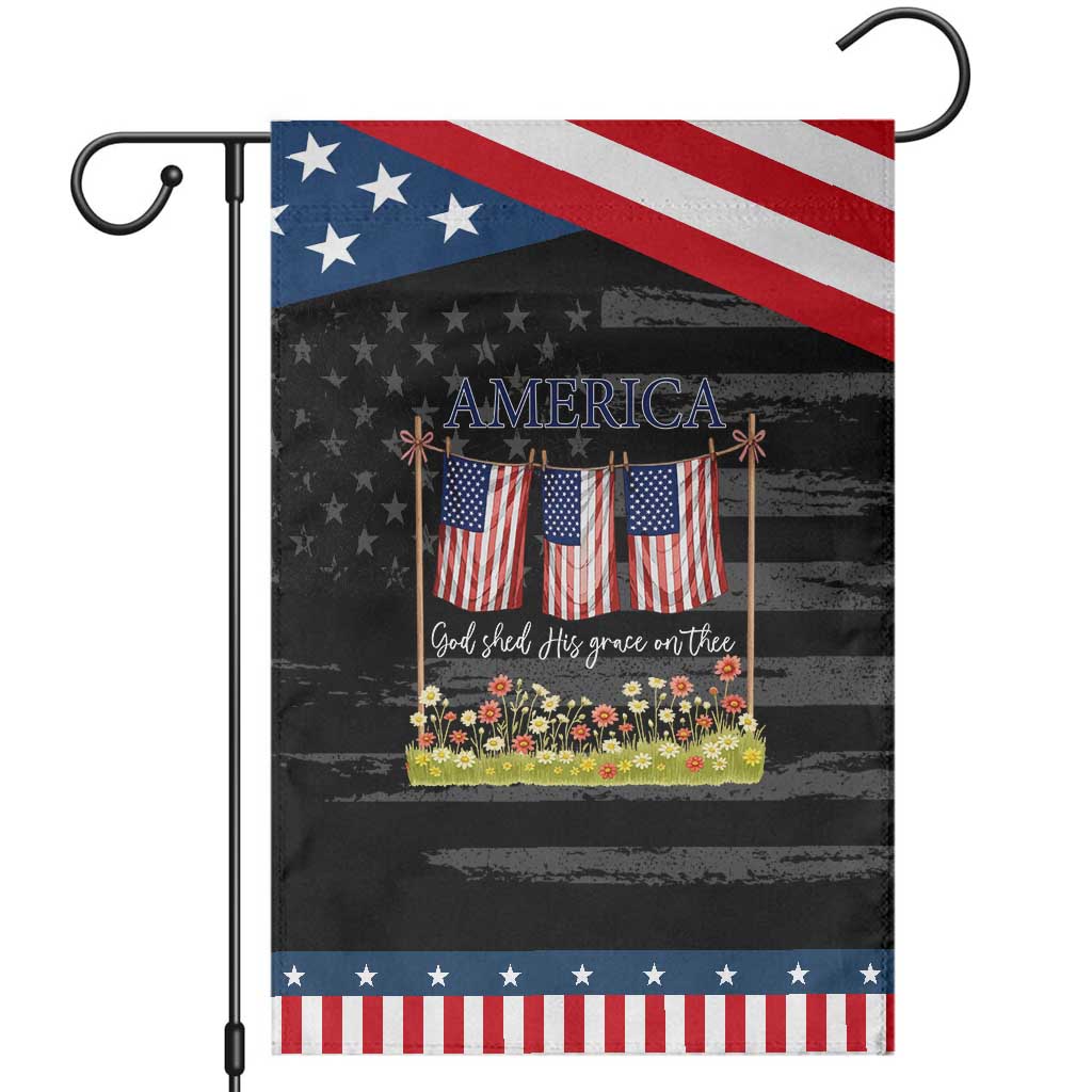 Funny America God Shed His Grace On Thee Garden Flag 4th Of July Christian American Flag TS11 Distressed Black Blue Print Your Wear