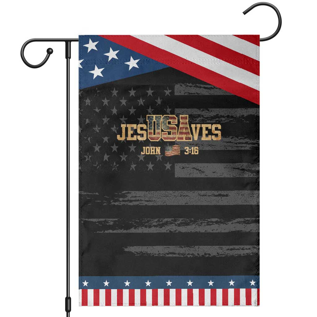 Funny Jesus Saves USA John 3 16 Garden Flag Christian 4th Of July Bible Verse TS11 Distressed Black Blue Print Your Wear