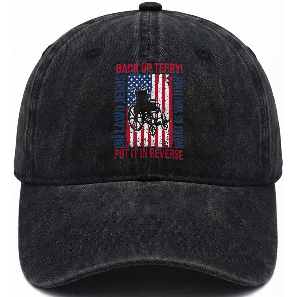 Funny Back Up Terry Put It In Reverse Washed Cotton Baseball Cap Oh Lawd Jesus What Is You Doin TS11 Washed Cap Universal Fit Black Print Your Wear
