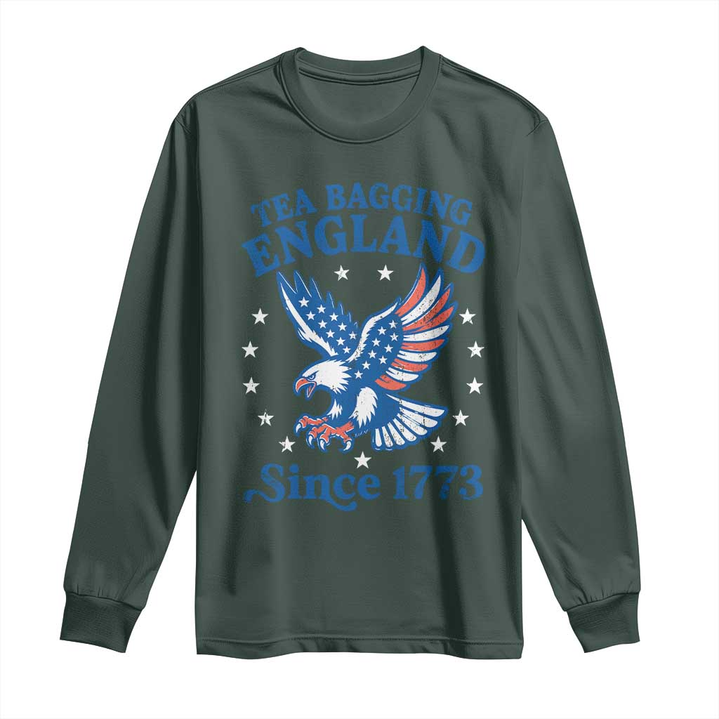 Tea Bagging England Since 1773 Long Sleeve Shirt Patriotic Eagle 4th of July TS11 Dark Forest Green Print Your Wear