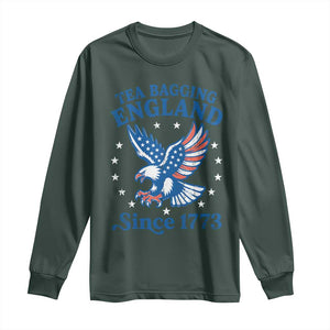 Tea Bagging England Since 1773 Long Sleeve Shirt Patriotic Eagle 4th of July TS11 Dark Forest Green Print Your Wear