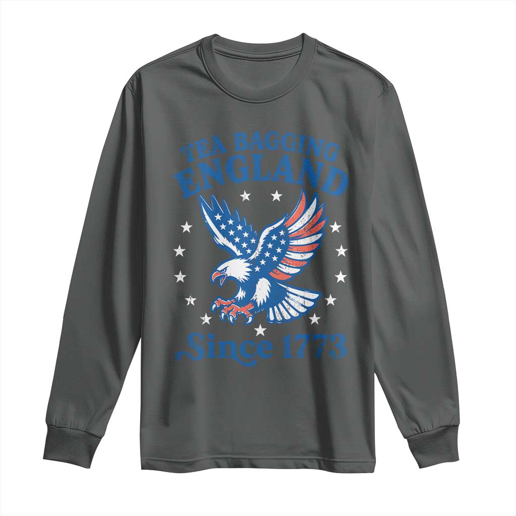 Tea Bagging England Since 1773 Long Sleeve Shirt Patriotic Eagle 4th of July TS11 Dark Heather Print Your Wear