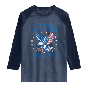 Tea Bagging England Since 1773 Raglan Shirt Patriotic Eagle 4th of July TS11 Heather Denim Navy Print Your Wear