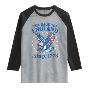 Tea Bagging England Since 1773 Raglan Shirt Patriotic Eagle 4th of July TS11 Heather Gray Black Print Your Wear