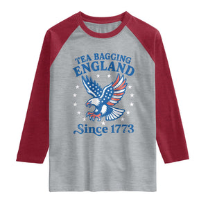 Tea Bagging England Since 1773 Raglan Shirt Patriotic Eagle 4th of July TS11 Heather Gray Heather Red Print Your Wear