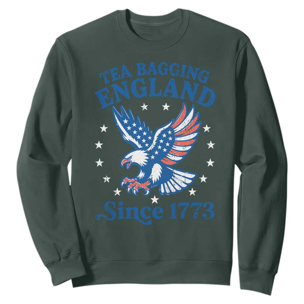 Tea Bagging England Since 1773 Sweatshirt Patriotic Eagle 4th of July TS11 Dark Forest Green Print Your Wear