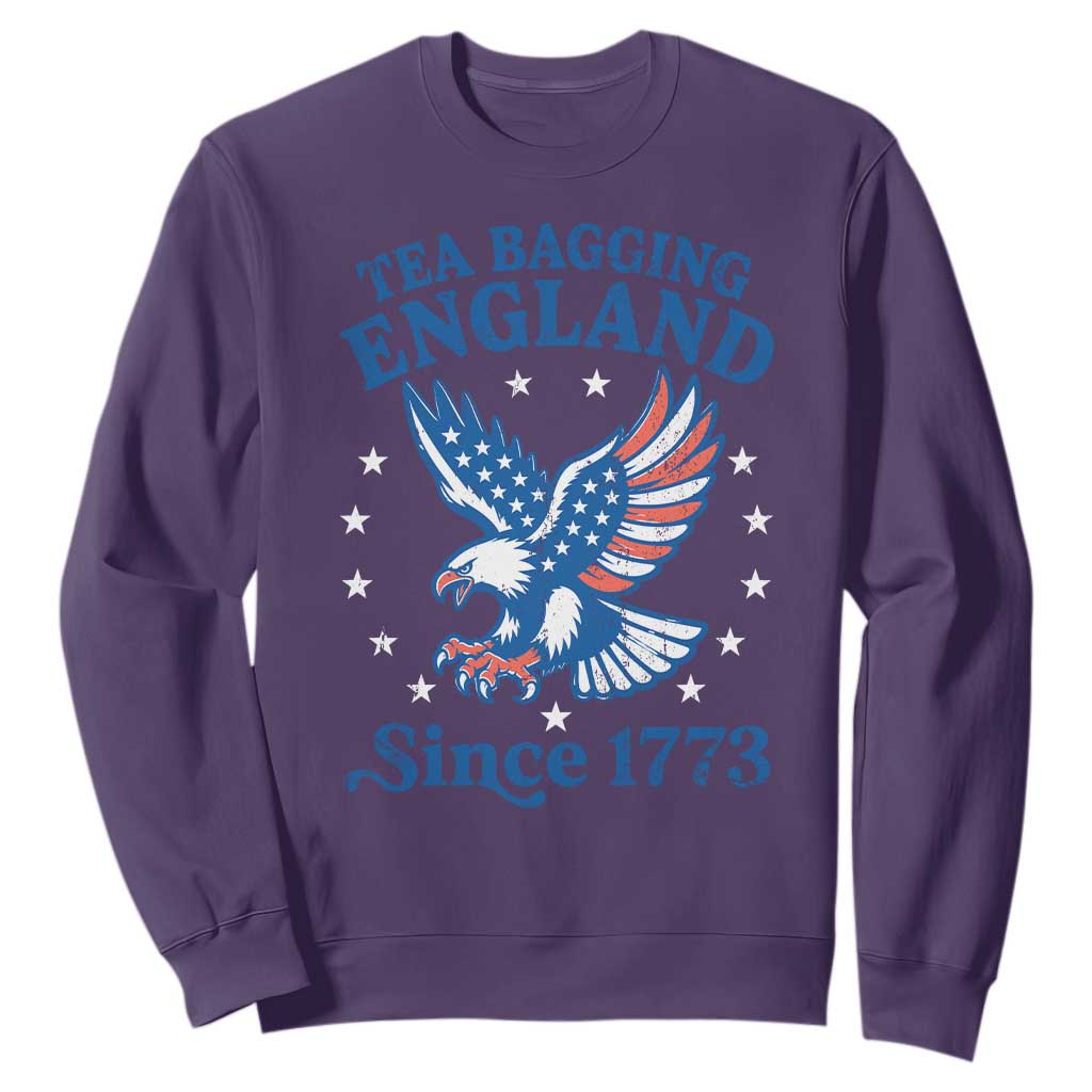 Tea Bagging England Since 1773 Sweatshirt Patriotic Eagle 4th of July TS11 Purple Print Your Wear