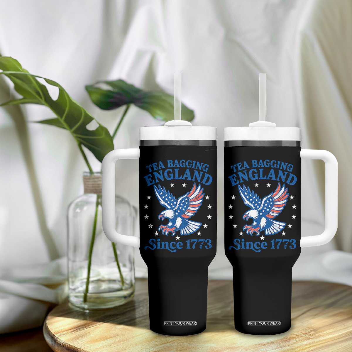 Tea Bagging England Since 1773 Tumbler With Handle Patriotic Eagle 4th of July TS11 Print Your Wear