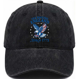 Tea Bagging England Since 1773 Washed Cotton Baseball Cap Patriotic Eagle 4th of July TS11 Print Your Wear