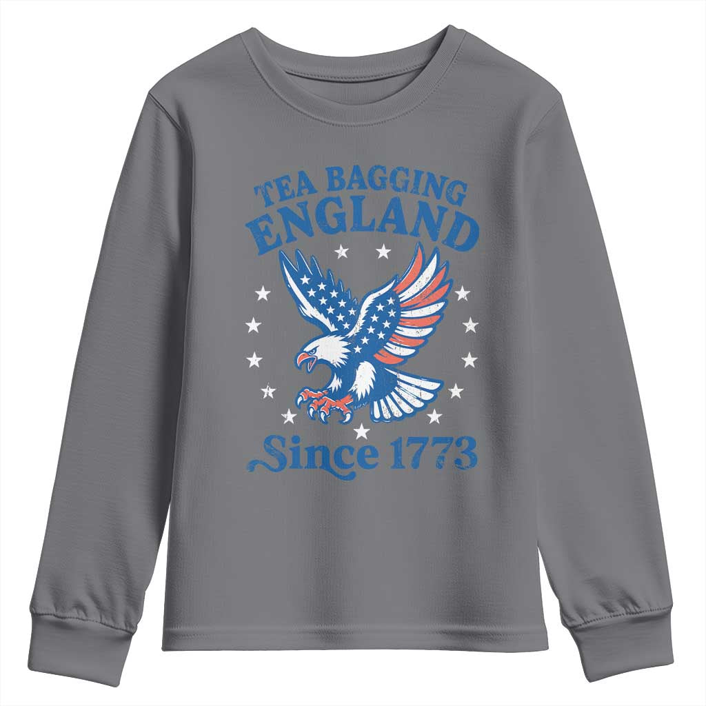 Tea Bagging England Since 1773 Youth Sweatshirt Patriotic Eagle 4th of July TS11 Charcoal Print Your Wear