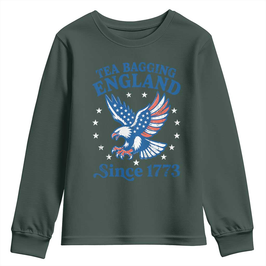 Tea Bagging England Since 1773 Youth Sweatshirt Patriotic Eagle 4th of July TS11 Dark Forest Green Print Your Wear