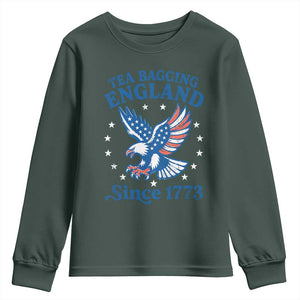 Tea Bagging England Since 1773 Youth Sweatshirt Patriotic Eagle 4th of July TS11 Dark Forest Green Print Your Wear