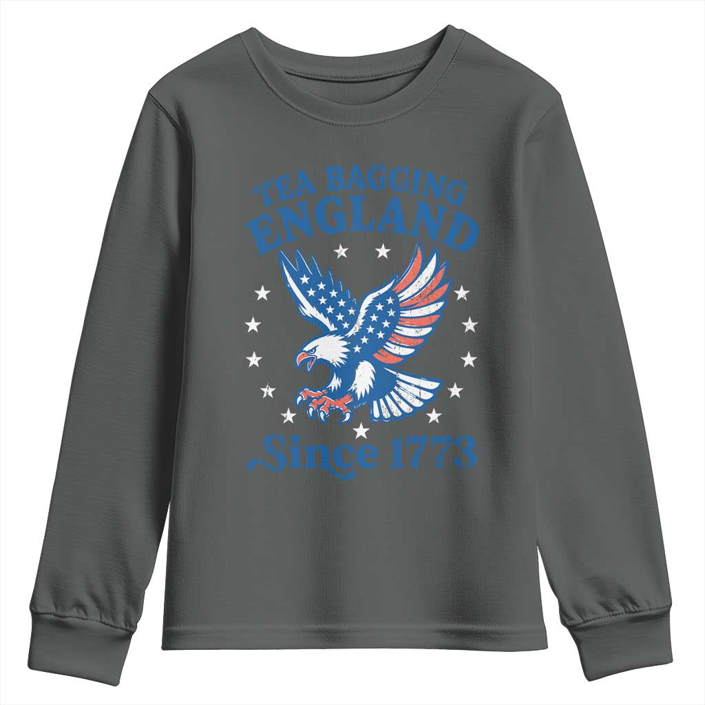 Tea Bagging England Since 1773 Youth Sweatshirt Patriotic Eagle 4th of July TS11 Dark Heather Print Your Wear