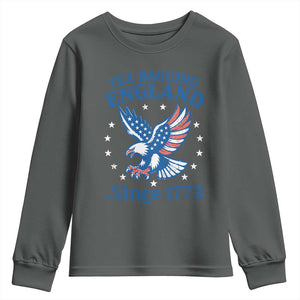 Tea Bagging England Since 1773 Youth Sweatshirt Patriotic Eagle 4th of July TS11 Dark Heather Print Your Wear