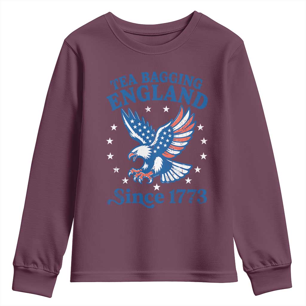 Tea Bagging England Since 1773 Youth Sweatshirt Patriotic Eagle 4th of July TS11 Maroon Print Your Wear