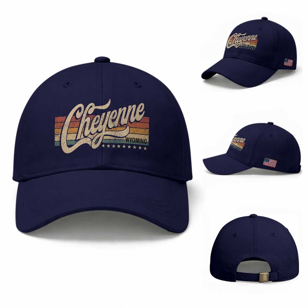 Cheyenne Wyoming Pride Retro Vintage WY State Baseball Cap TS11 Baseball Cap Universal Fit Dark Blue Print Your Wear