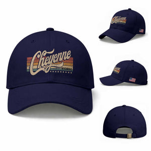 Cheyenne Wyoming Pride Retro Vintage WY State Baseball Cap TS11 Baseball Cap Universal Fit Dark Blue Print Your Wear