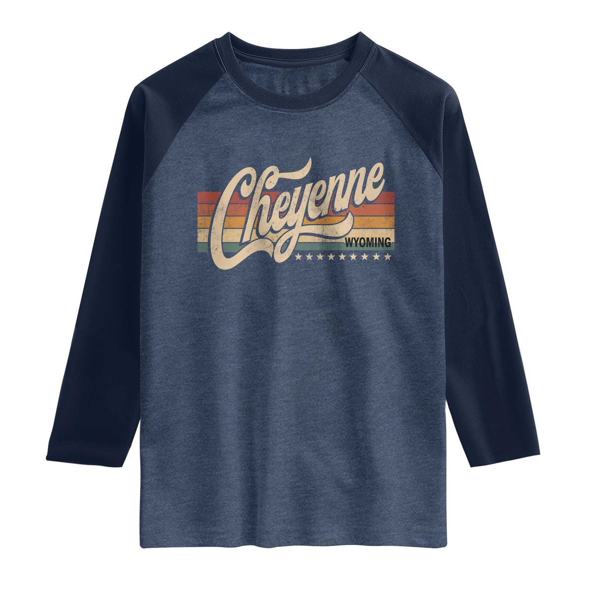 Cheyenne Wyoming Pride Retro Vintage WY State Raglan Shirt TS11 Heather Denim Navy Print Your Wear