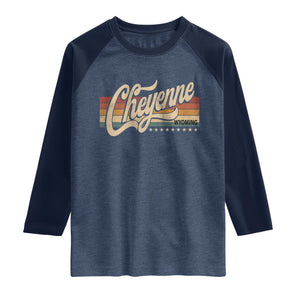 Cheyenne Wyoming Pride Retro Vintage WY State Raglan Shirt TS11 Heather Denim Navy Print Your Wear